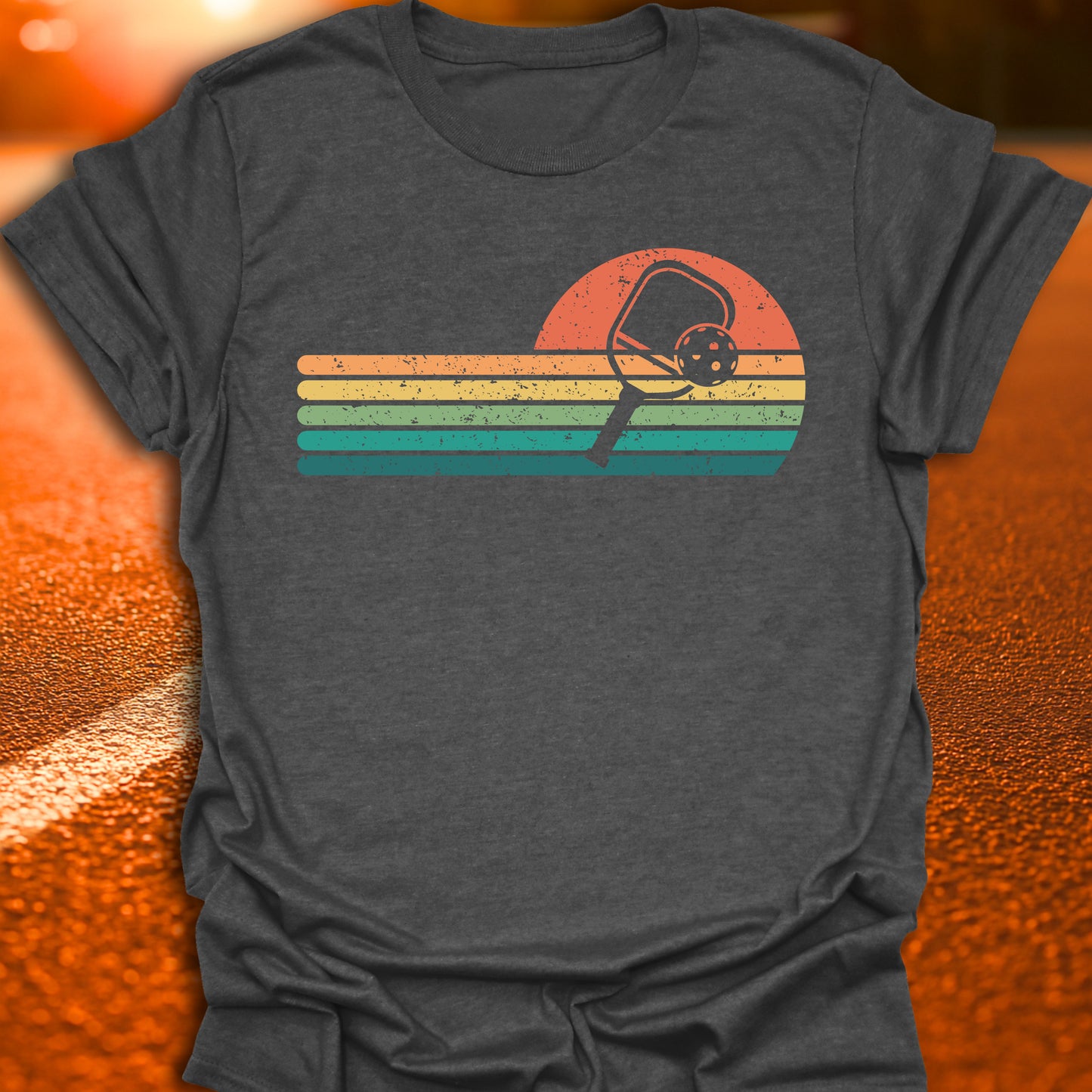 Retro Sunset Pickleball Paddle T-Shirt