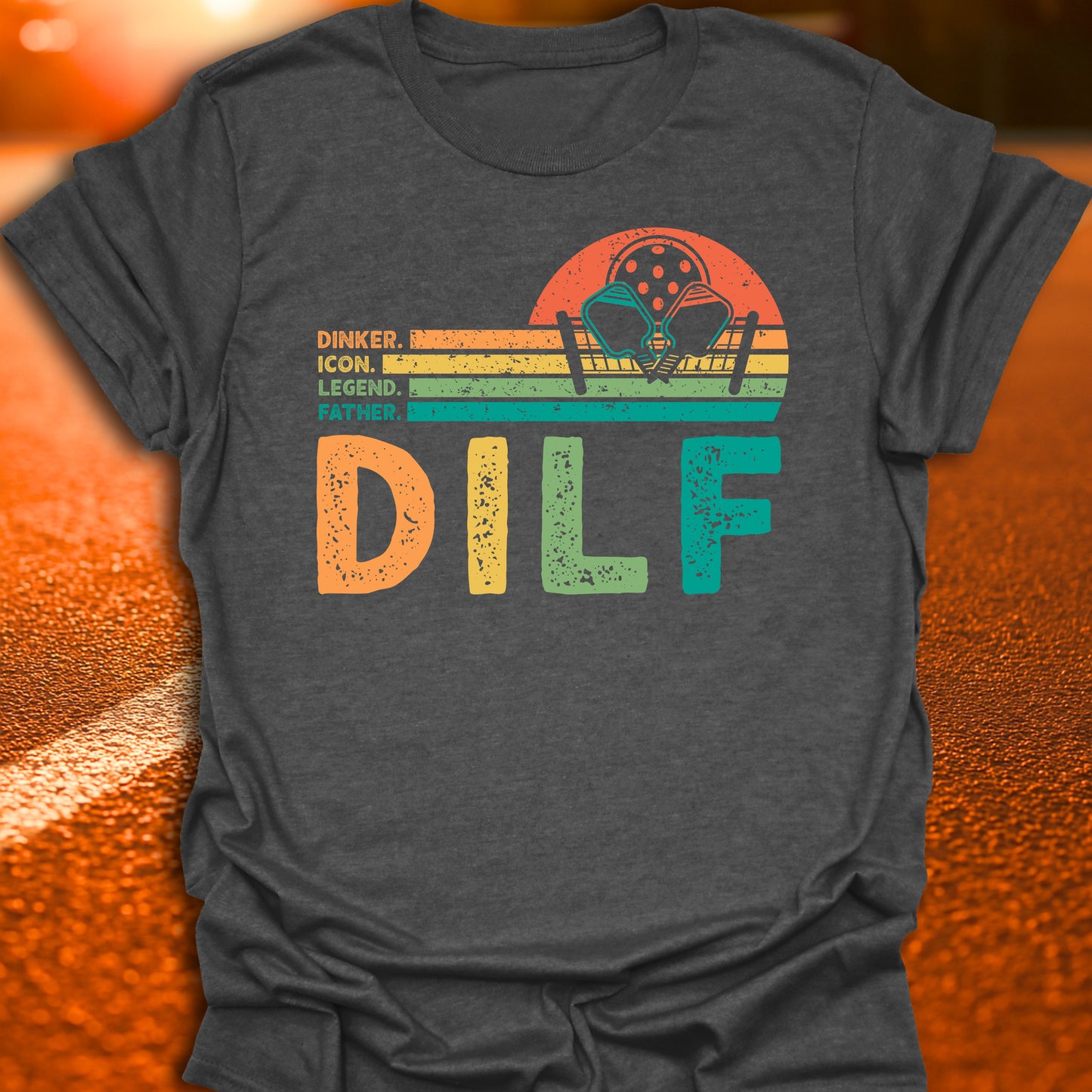DILF Retro Sunset Pickleball Dad T-Shirt
