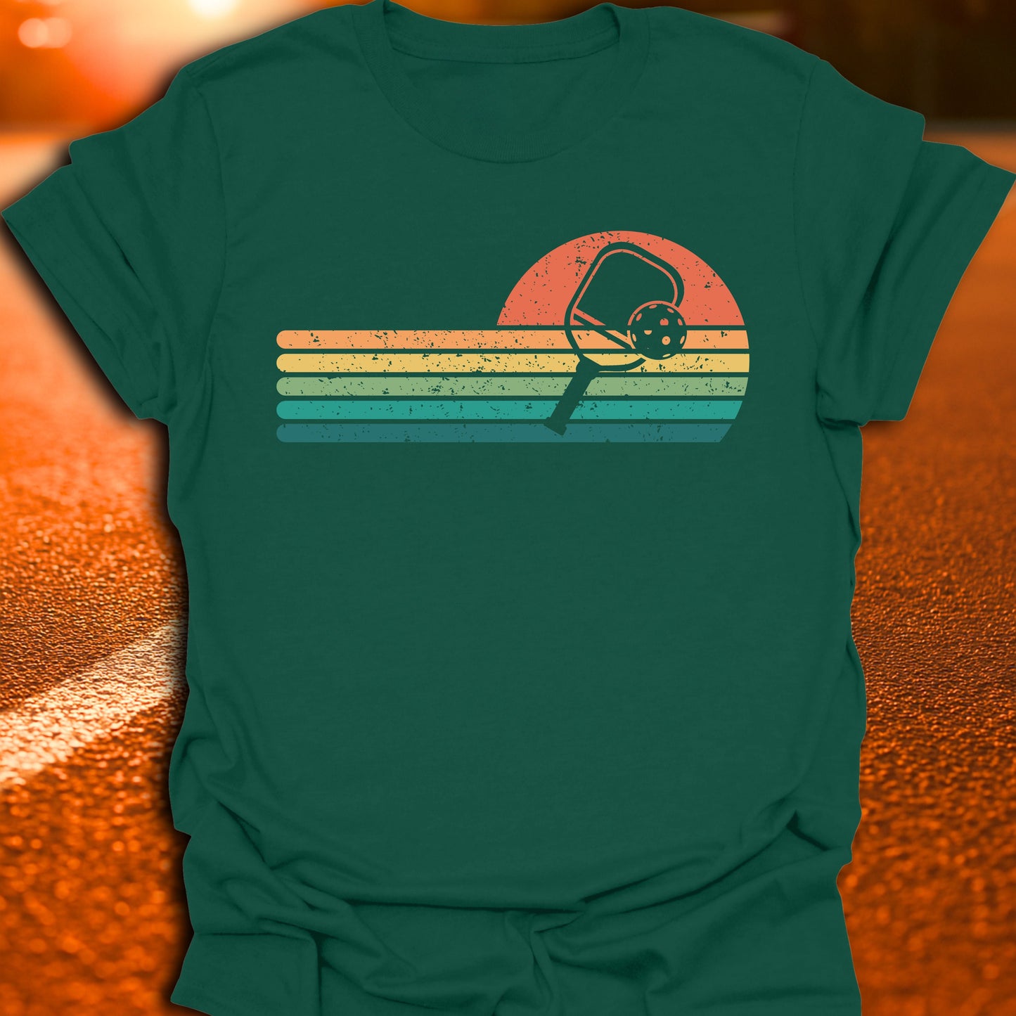 Retro Sunset Pickleball Paddle T-Shirt