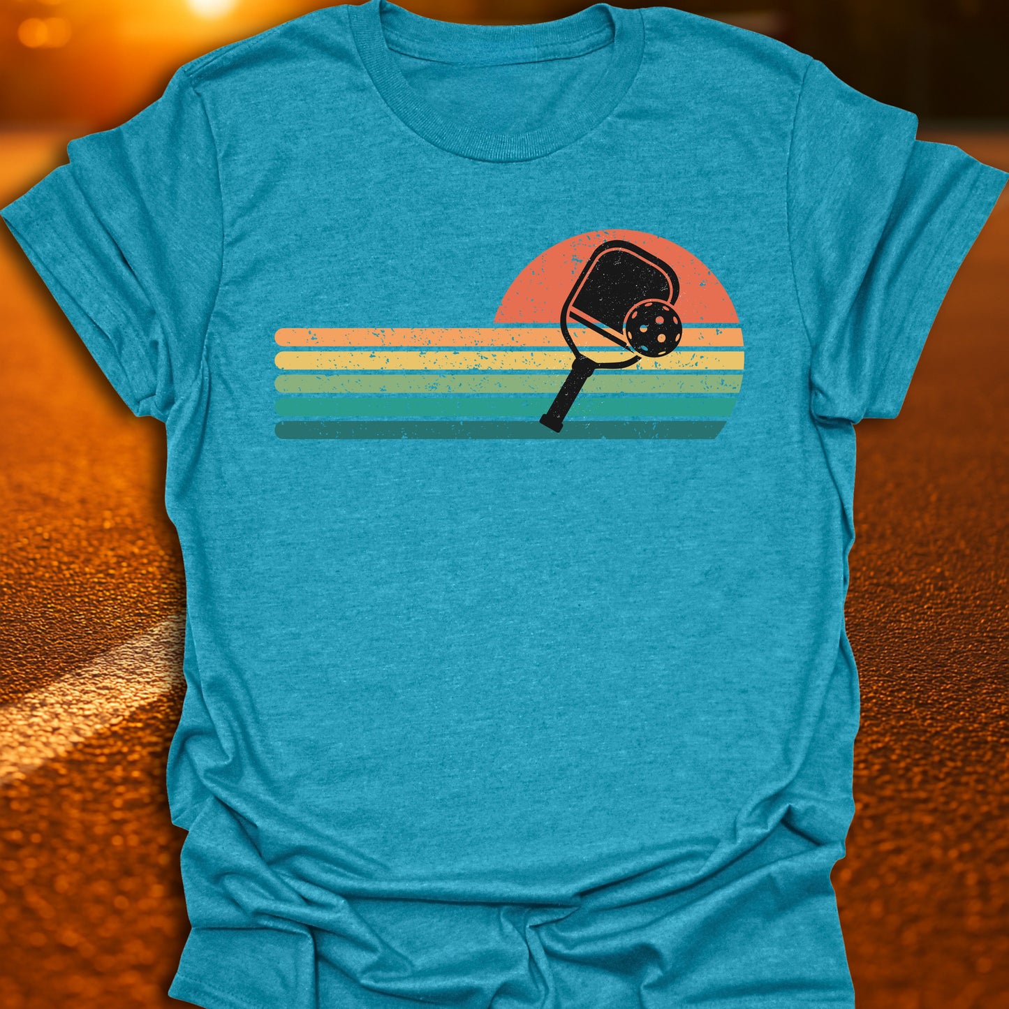 Retro Sunset Pickleball Paddle T-Shirt
