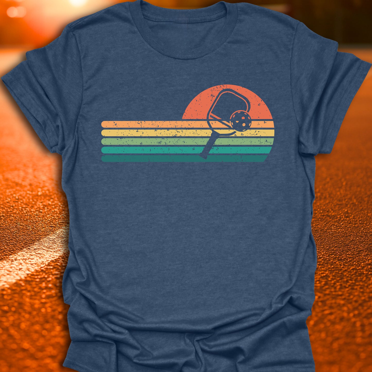 Retro Sunset Pickleball Paddle T-Shirt