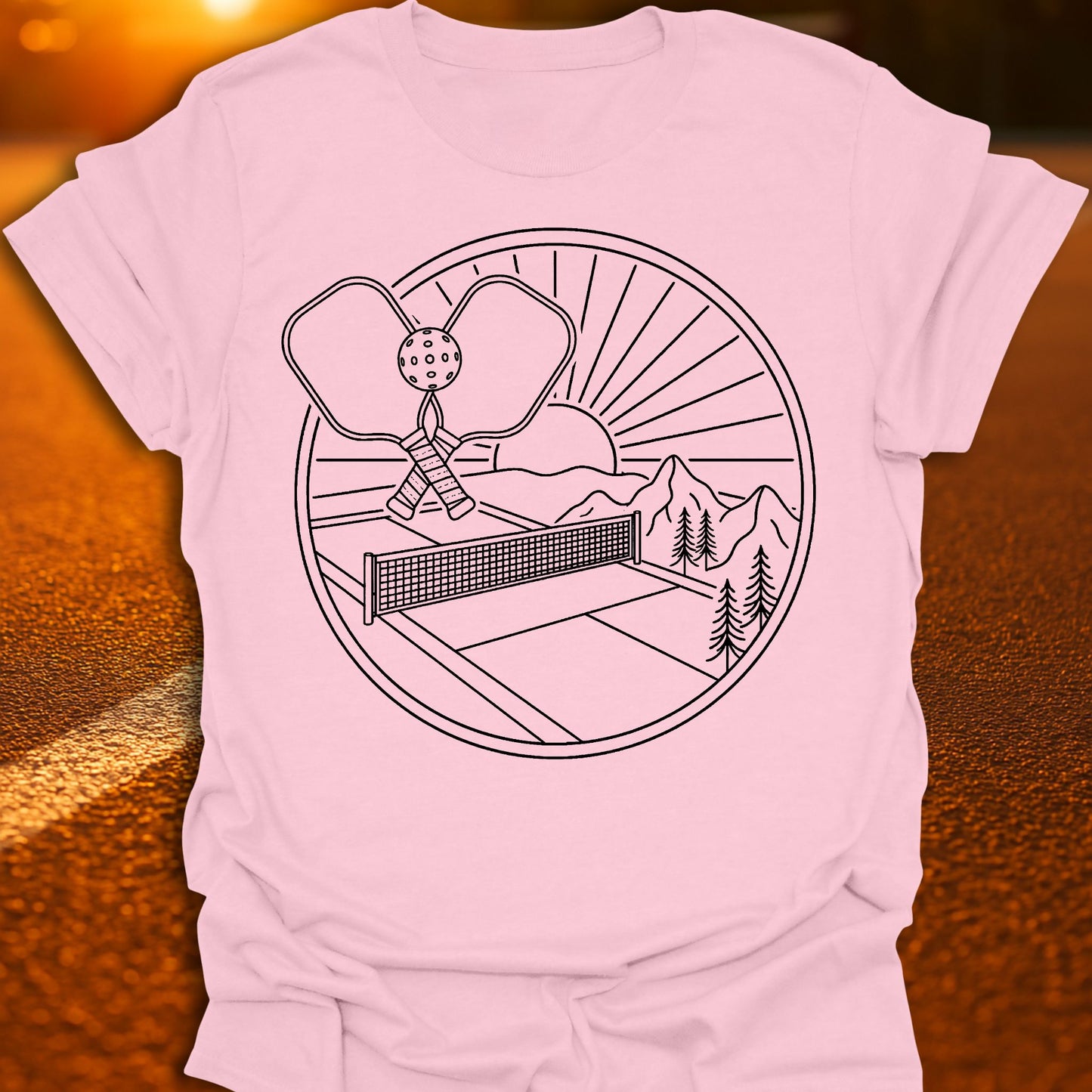 Sunset Line Art Pickleball T-Shirt