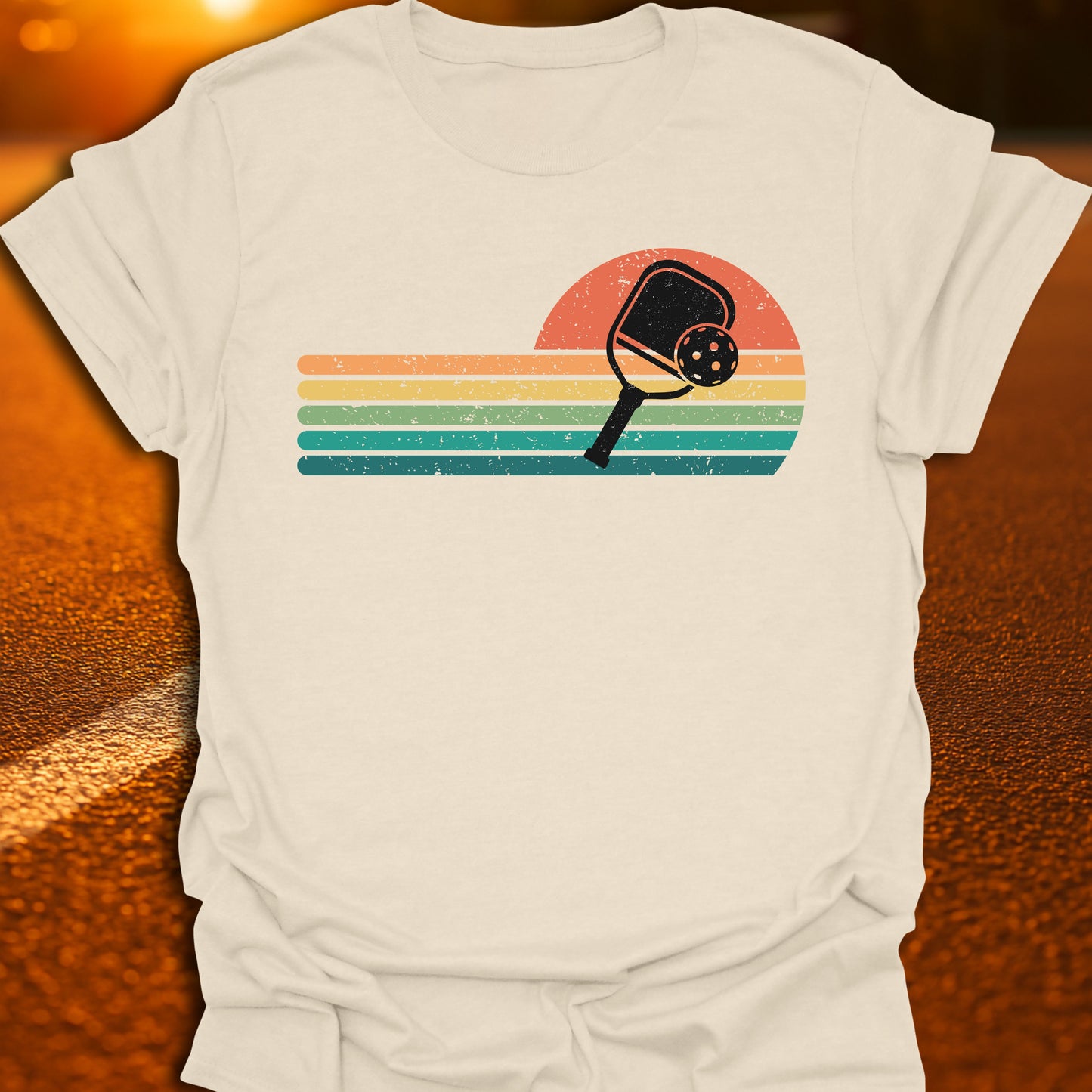 Retro Sunset Pickleball Paddle T-Shirt