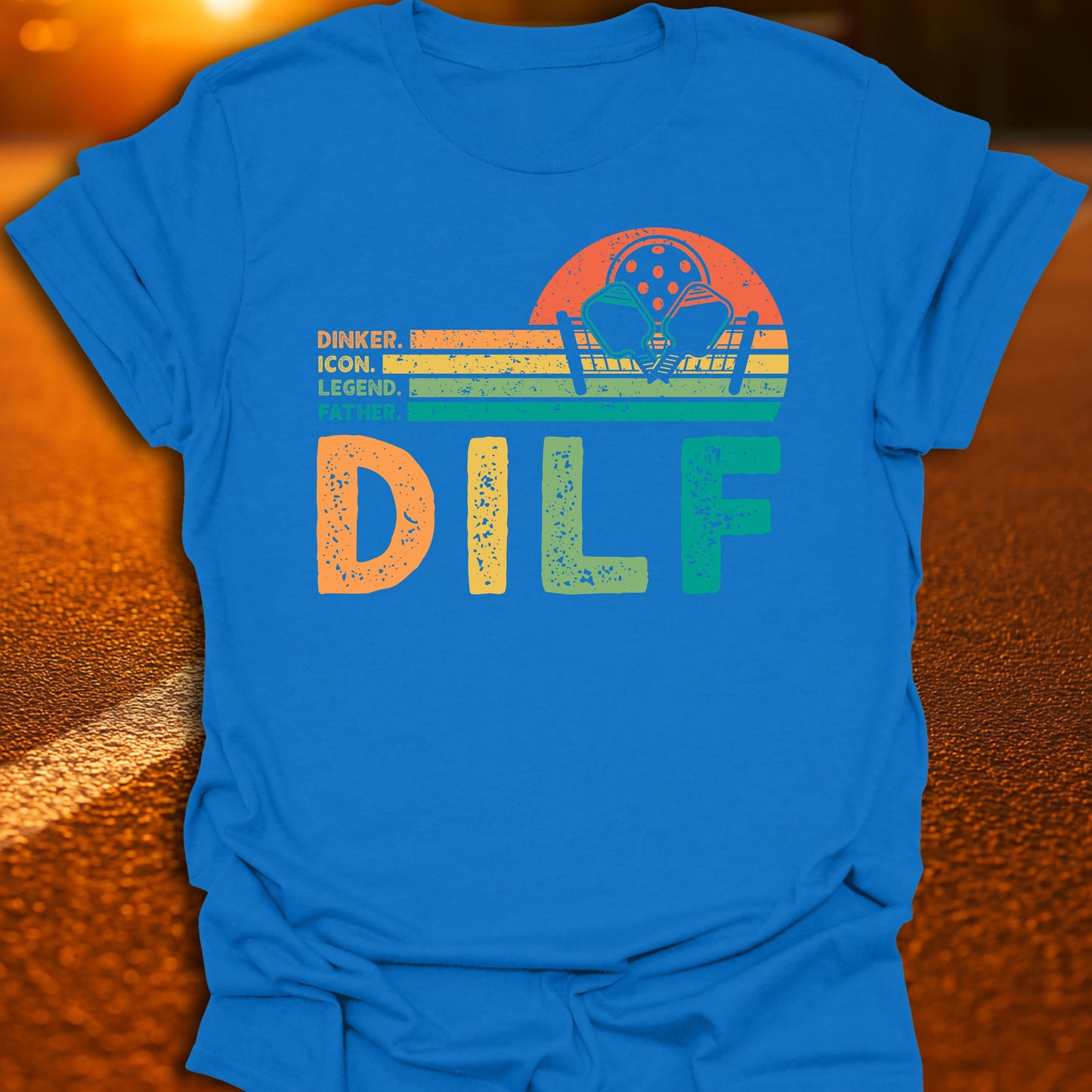 DILF Retro Sunset Pickleball Dad T-Shirt
