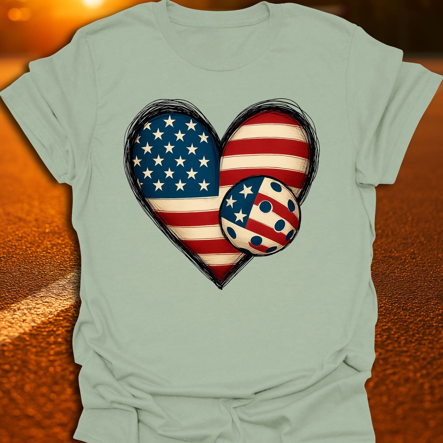 American Flag Heart Pickleball T-Shirt