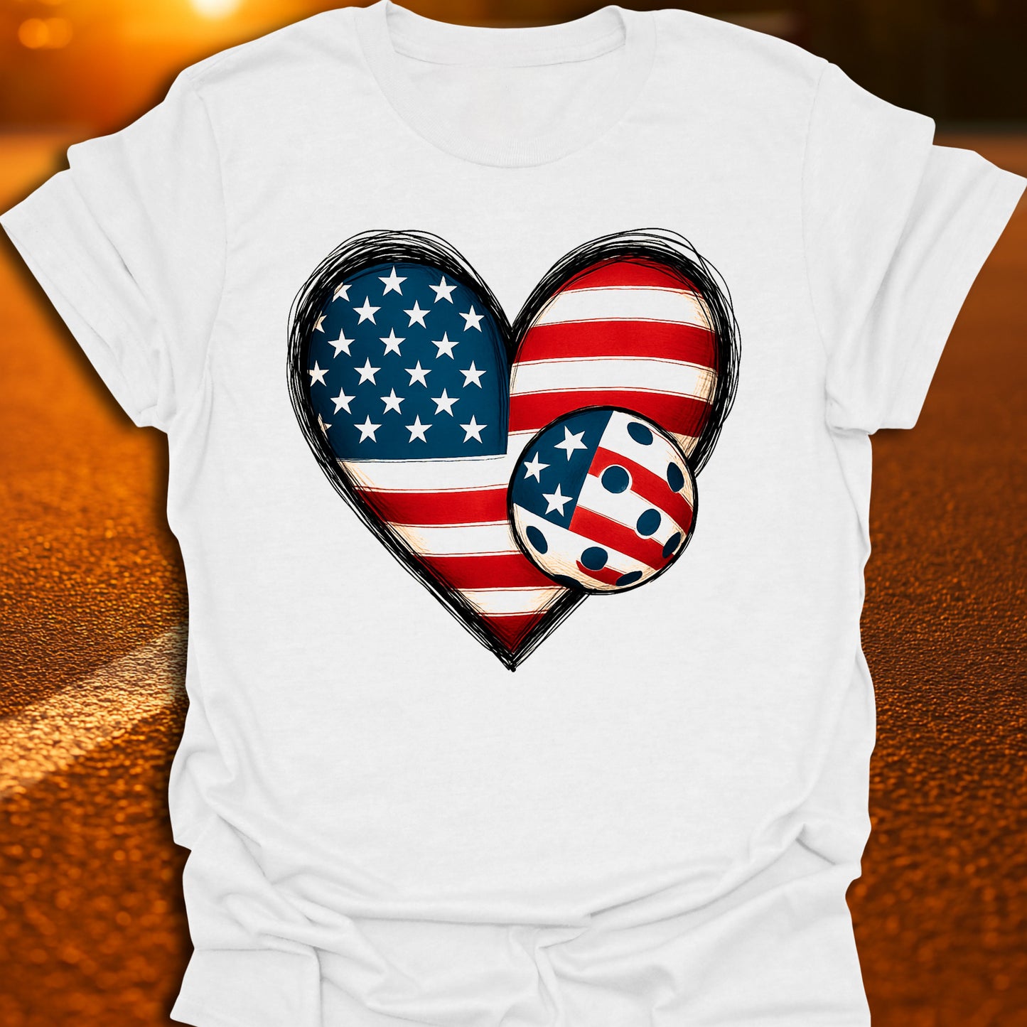 American Flag Heart Pickleball T-Shirt