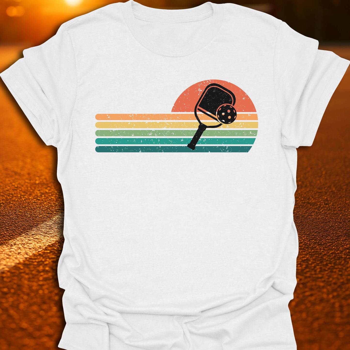 Retro Sunset Pickleball Paddle T-Shirt