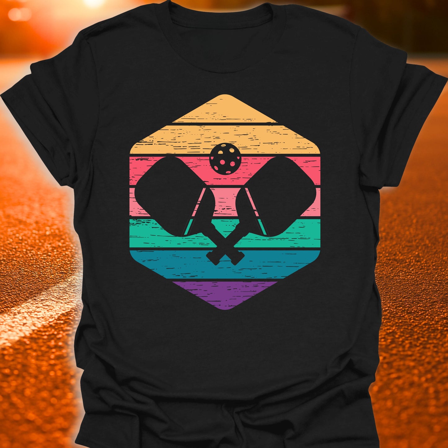 Retro Sunset Pickleball T-Shirt