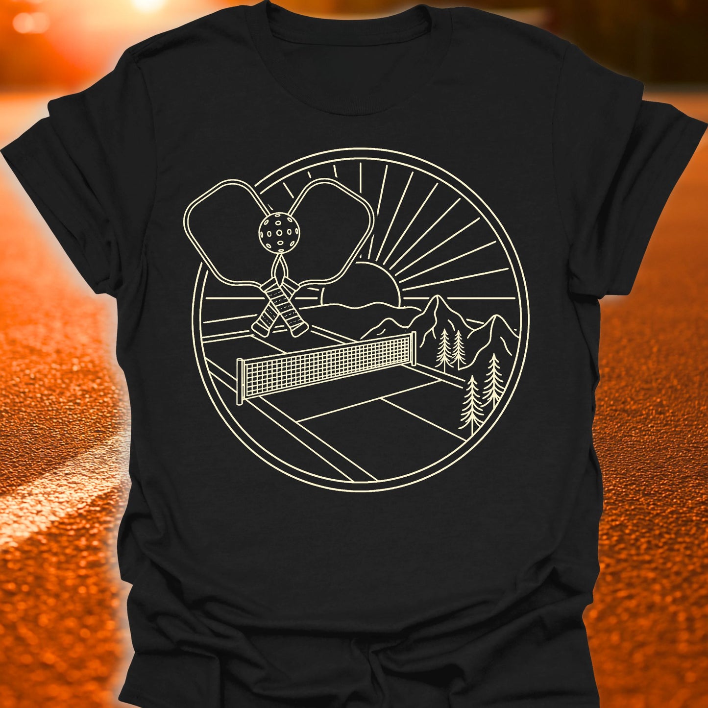 Sunset Line Art Pickleball T-Shirt