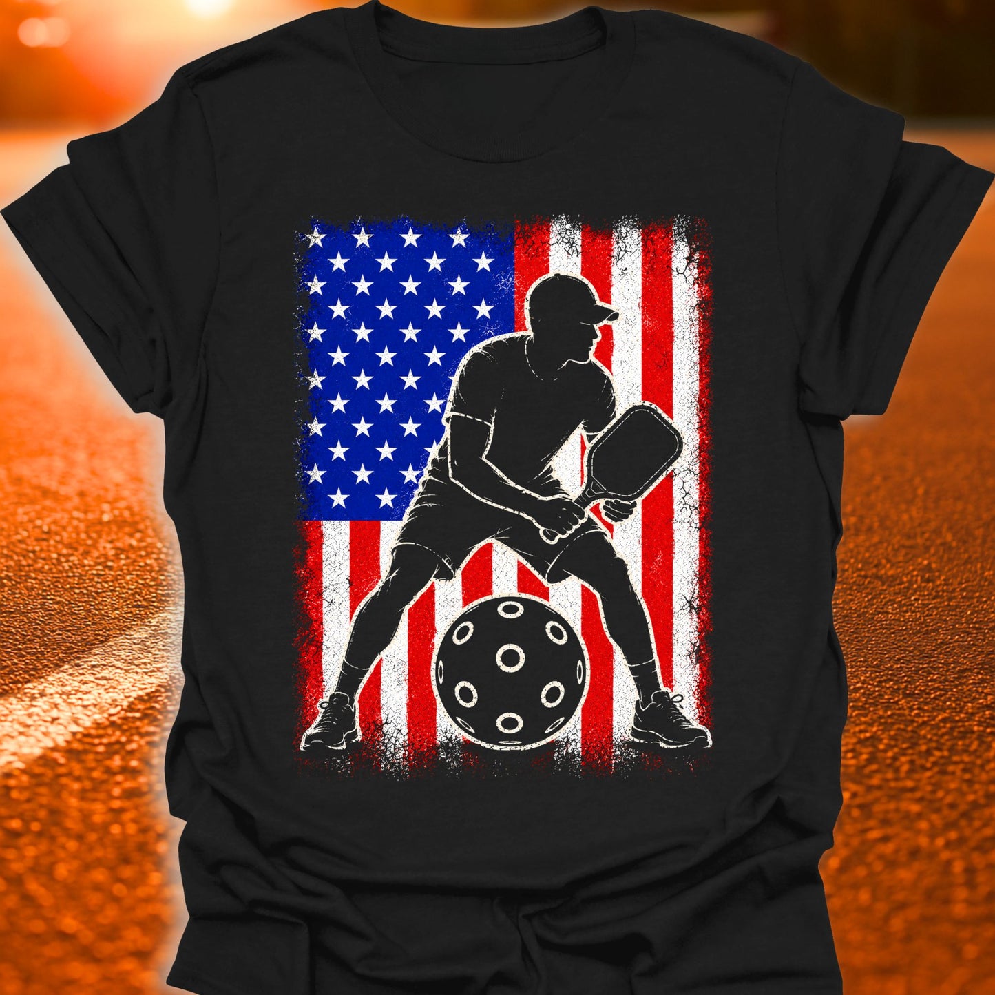 American Flag Silhouette Pickleball T-Shirt