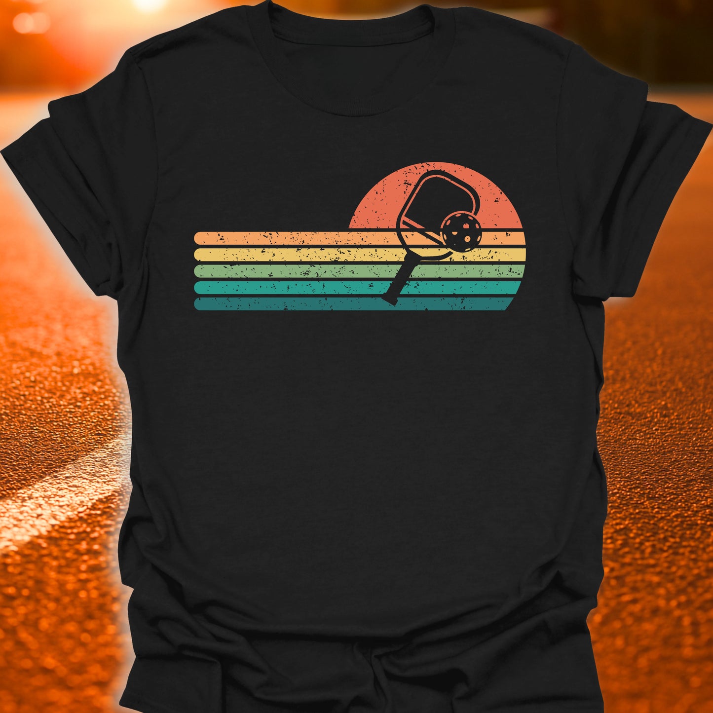 Retro Sunset Pickleball Paddle T-Shirt