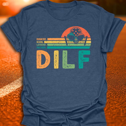 DILF Retro Sunset Pickleball Dad T-Shirt