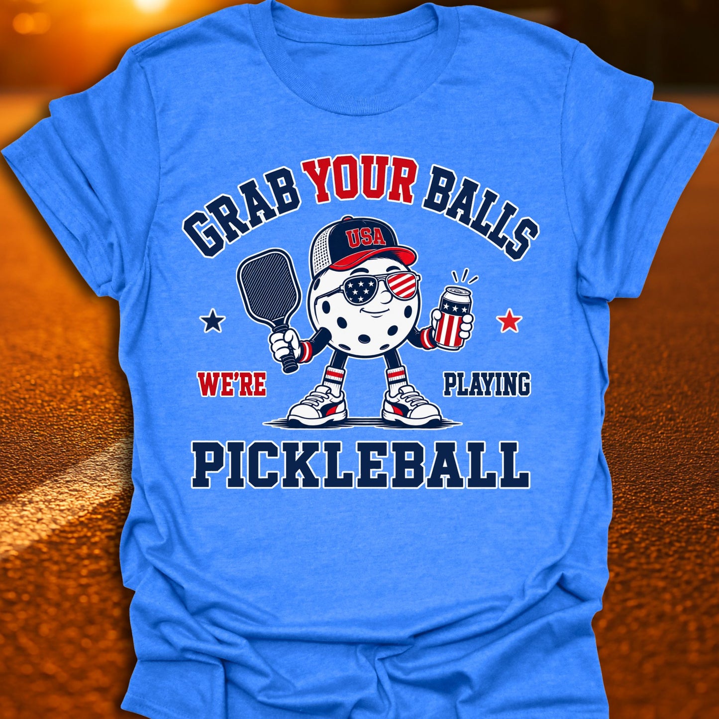 Grab Your Balls Patriotic Pickleball T-Shirt