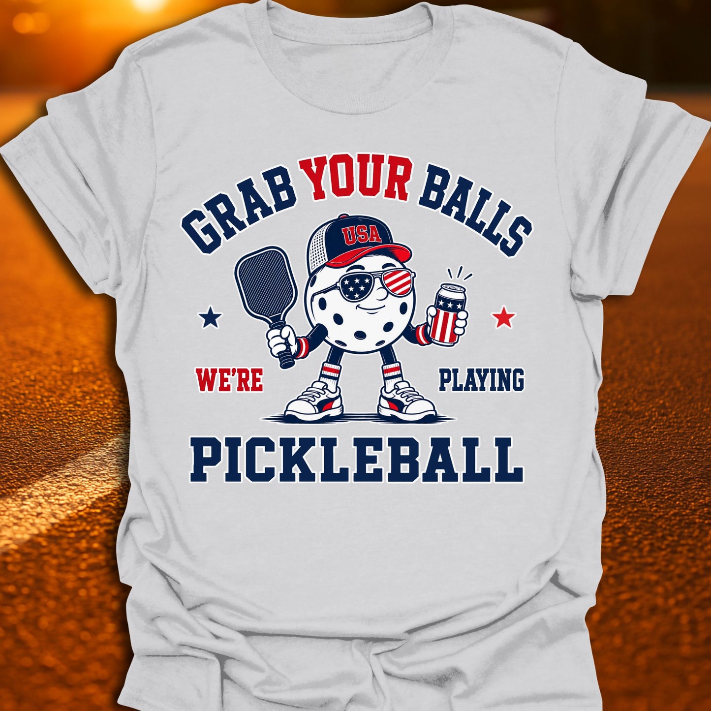 Grab Your Balls Patriotic Pickleball T-Shirt