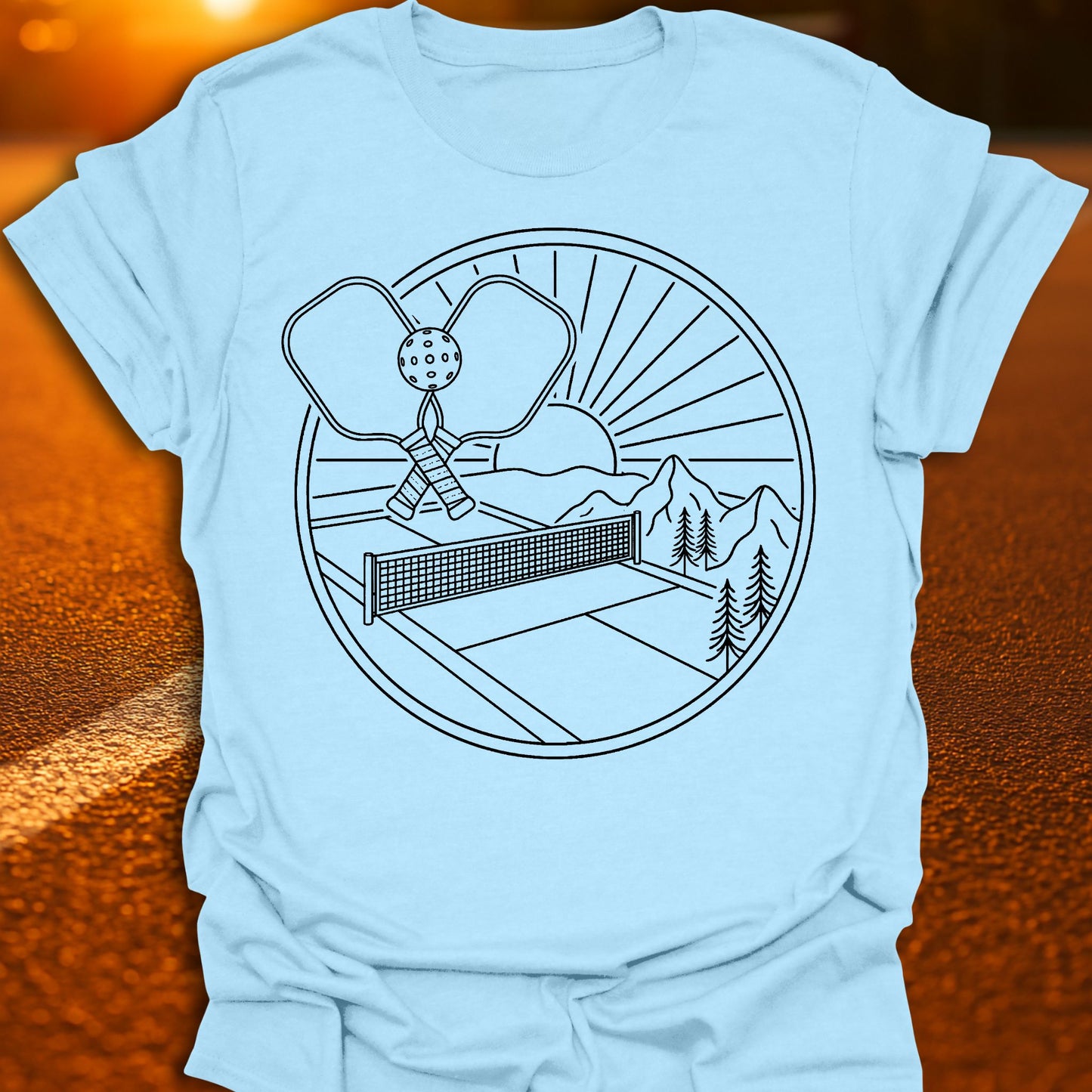 Sunset Line Art Pickleball T-Shirt