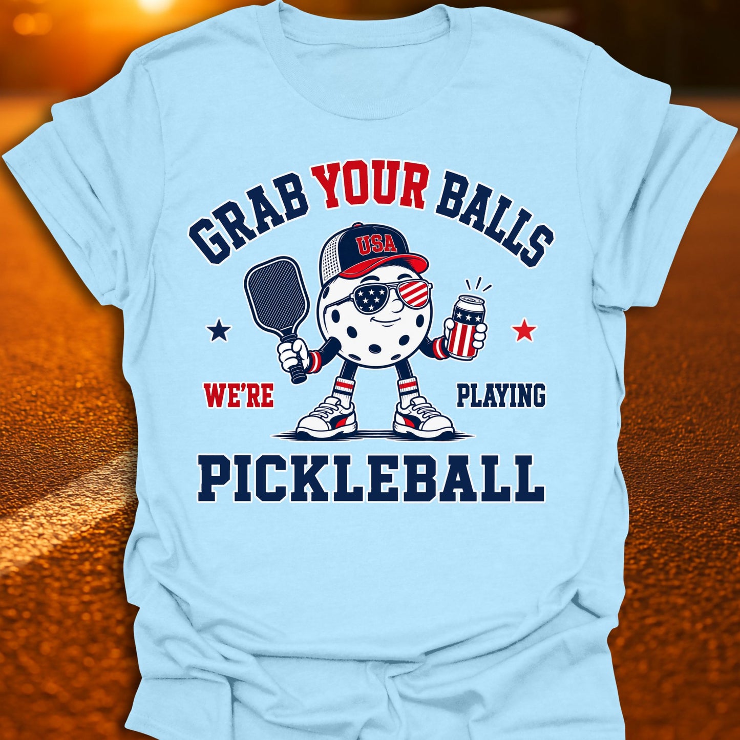 Grab Your Balls Patriotic Pickleball T-Shirt