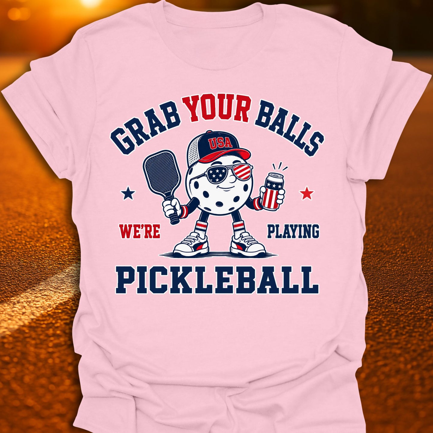 Grab Your Balls Patriotic Pickleball T-Shirt