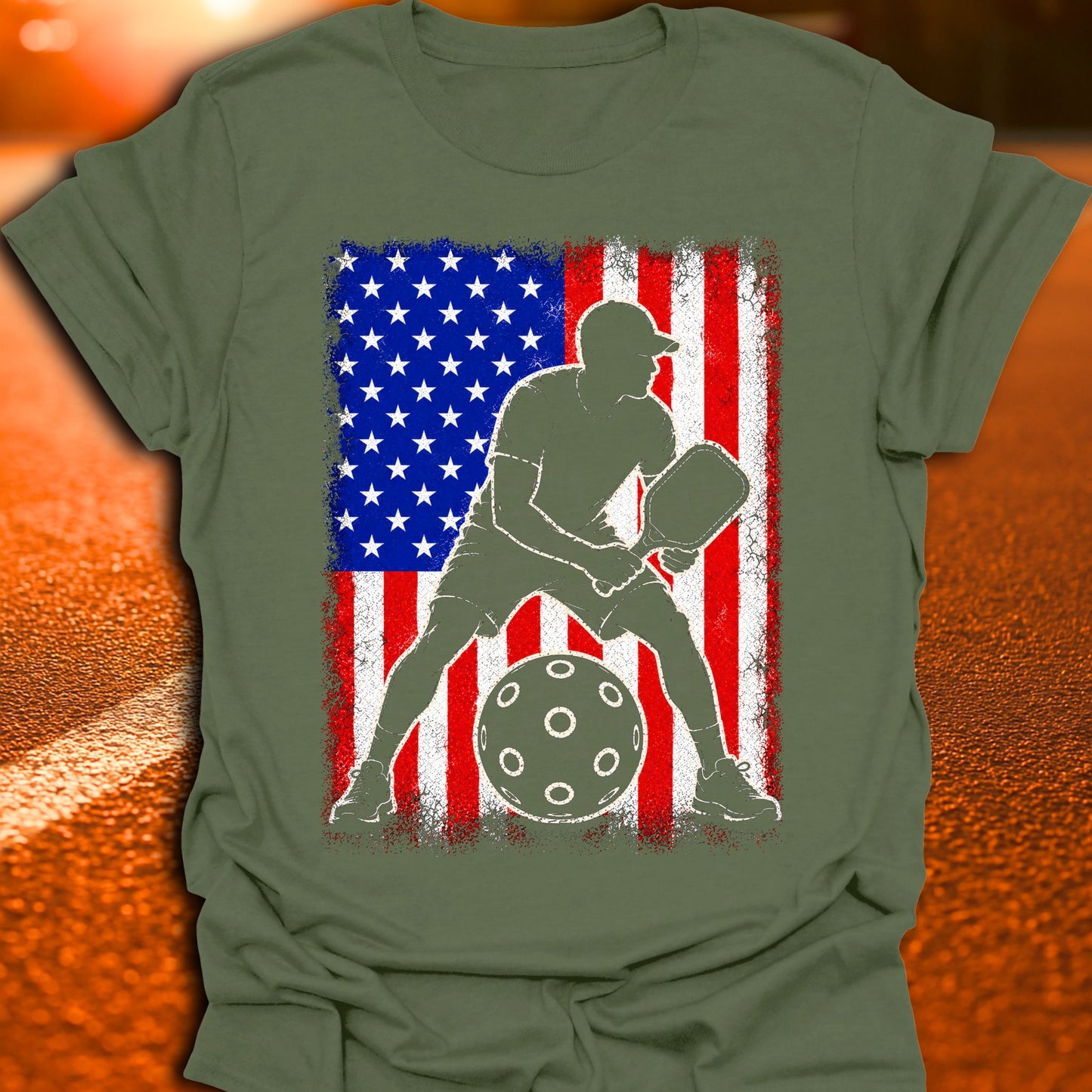 American Flag Silhouette Pickleball T-Shirt