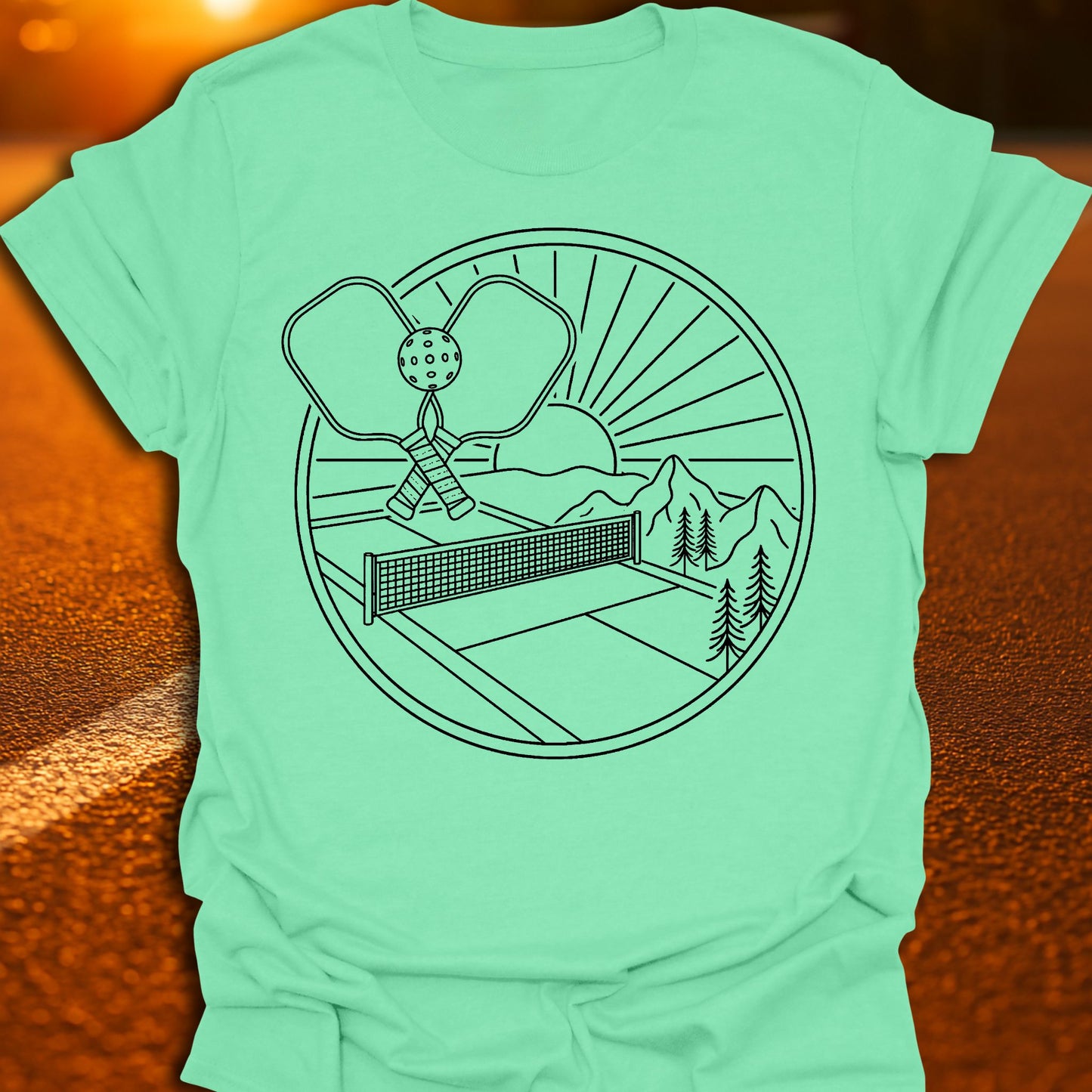 Sunset Line Art Pickleball T-Shirt