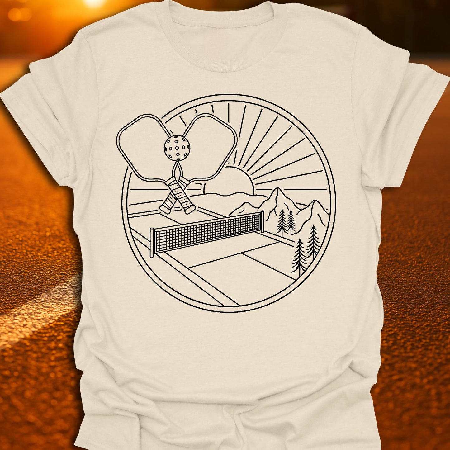 Sunset Line Art Pickleball T-Shirt