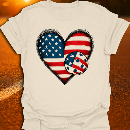 American Flag Heart Pickleball T-Shirt