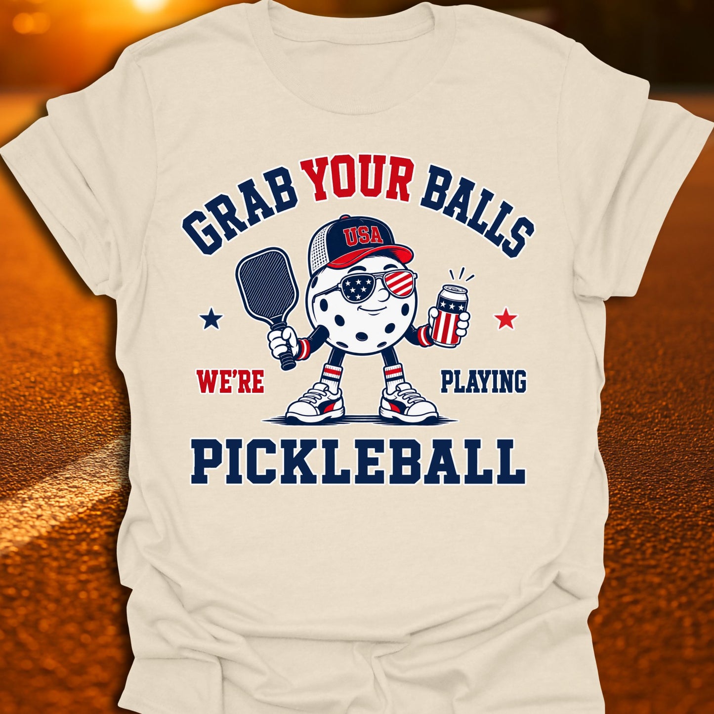 Grab Your Balls Patriotic Pickleball T-Shirt