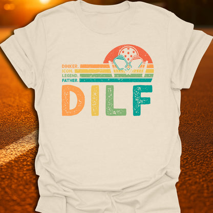 DILF Retro Sunset Pickleball Dad T-Shirt