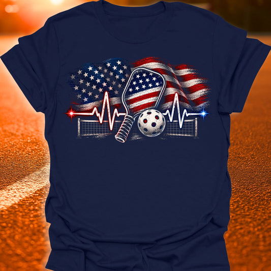 American Flag Heartbeat Pickleball T-Shirt