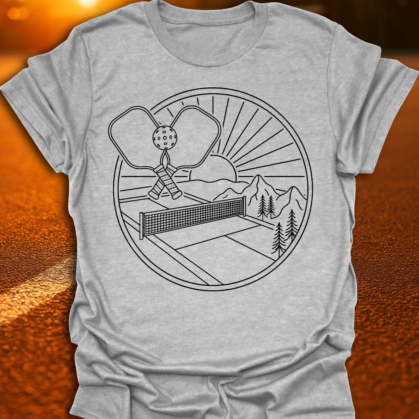 Sunset Line Art Pickleball T-Shirt
