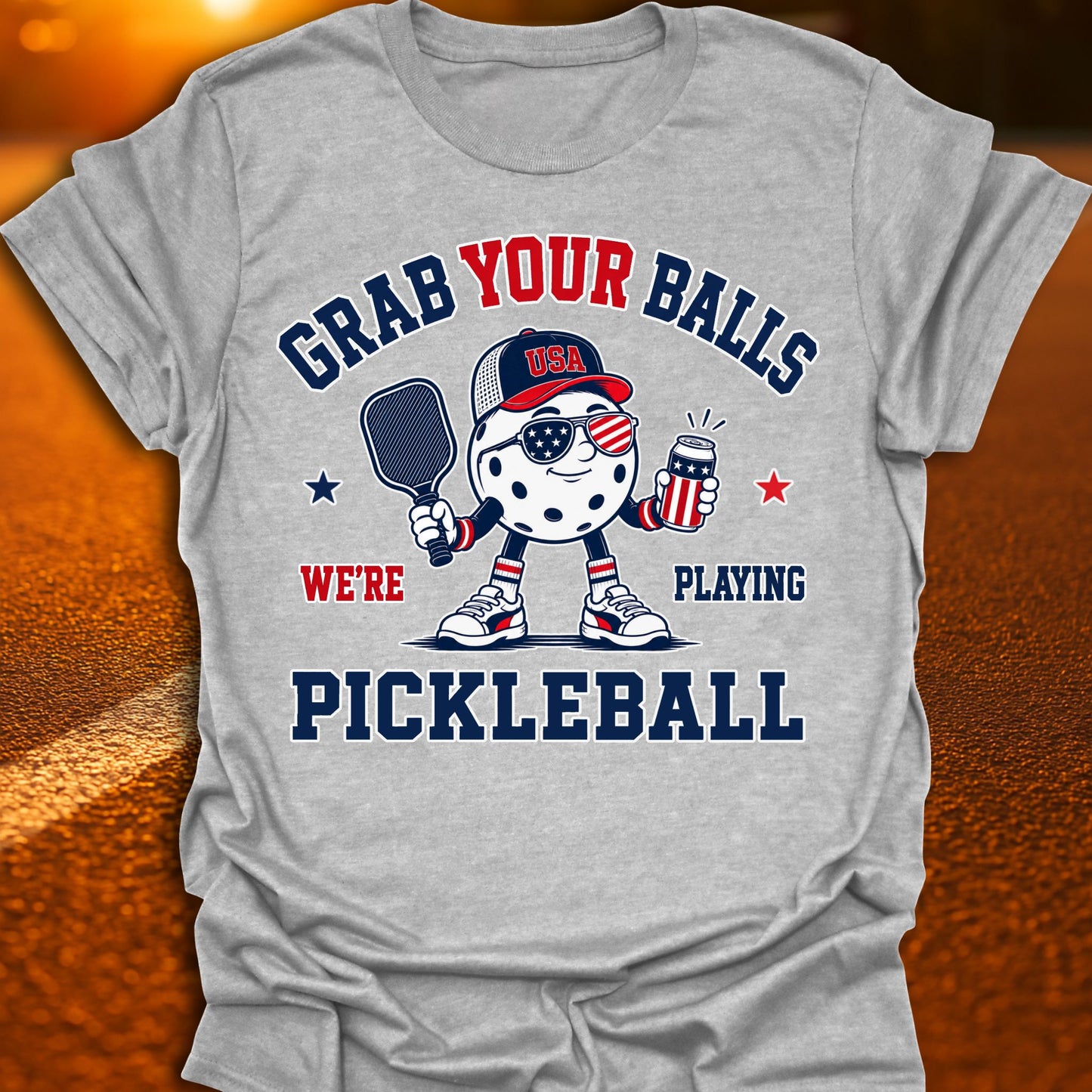 Grab Your Balls Patriotic Pickleball T-Shirt