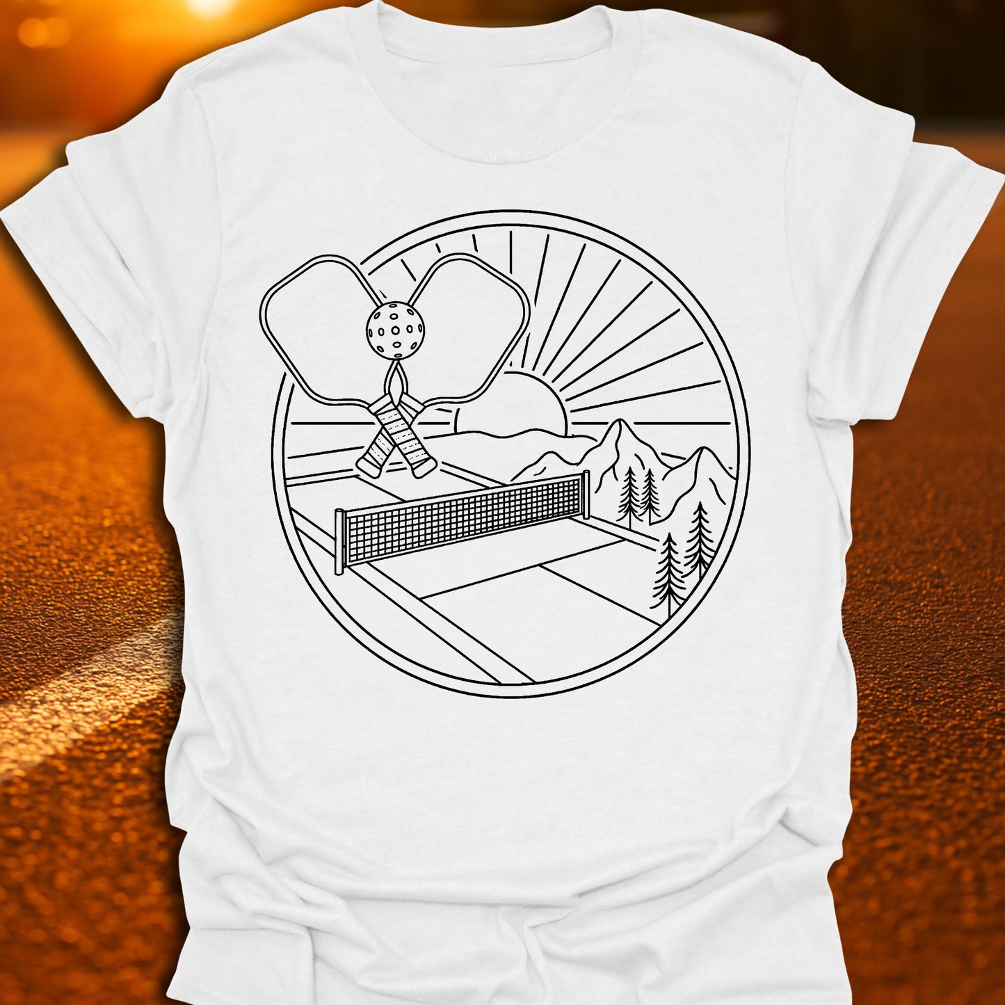 Sunset Line Art Pickleball T-Shirt