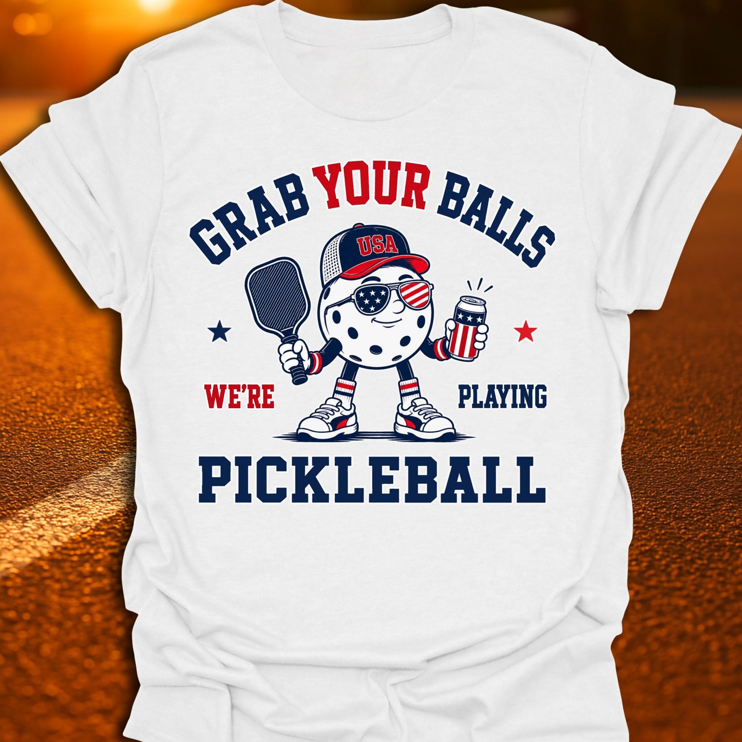 Grab Your Balls Patriotic Pickleball T-Shirt